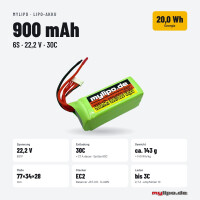 Lipo Akku 900mAh 22,2V 30C/60C EC2