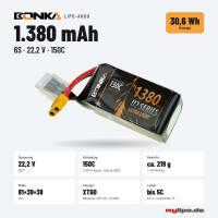 Bonka Lipo Akku1380mAh 22,2V 150C/300C FPV XT60