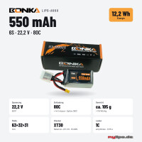 Bonka Lipo Akku 550mAh 22,2V 6S 80C/160C FPV Parcour XT30