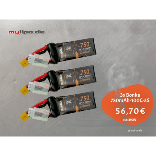 3x Bonka Lipo Akku 750mAh 11,1V 100C/200C  XT30 Goosky S2/OMP Hobby M2 Evo #1