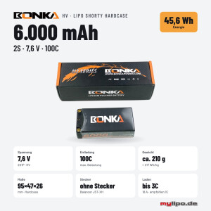 Bonka Lipo Akku HV 6000mAh 7,6V 100C Shorty Hardcase