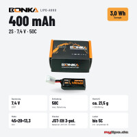 Bonka Lipo Akku 400mAh 7,4V 2S 50C XHR3 OMP M1+T15