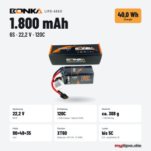 Bonka Lipo Akku1800mAh 22,2V 120C/240C FPV XT60