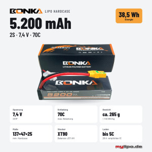Bonka Lipo Akku 5200mAh 7,4V 70C Hardcase  XT90