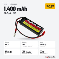 Lipo Akku 1400mAh 7,4V 2S 20C/40C  JST-Female Jumpstart Edition