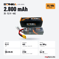 Bonka Lipo Akku 2800mAh 11,1V 3S 45C/90C XT60