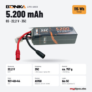 Bonka Lipo Battery 5200mAh 22,2V 6S 35C/70C AS150