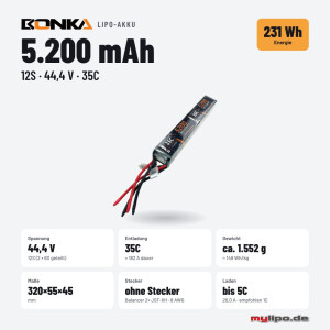 Bonka Lipo Akku 5200mAh 44,4V 12S 35C