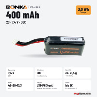 Bonka Lipo Akku 400mAh 7,4V 2S 50C PHR3 Mcpx BL2