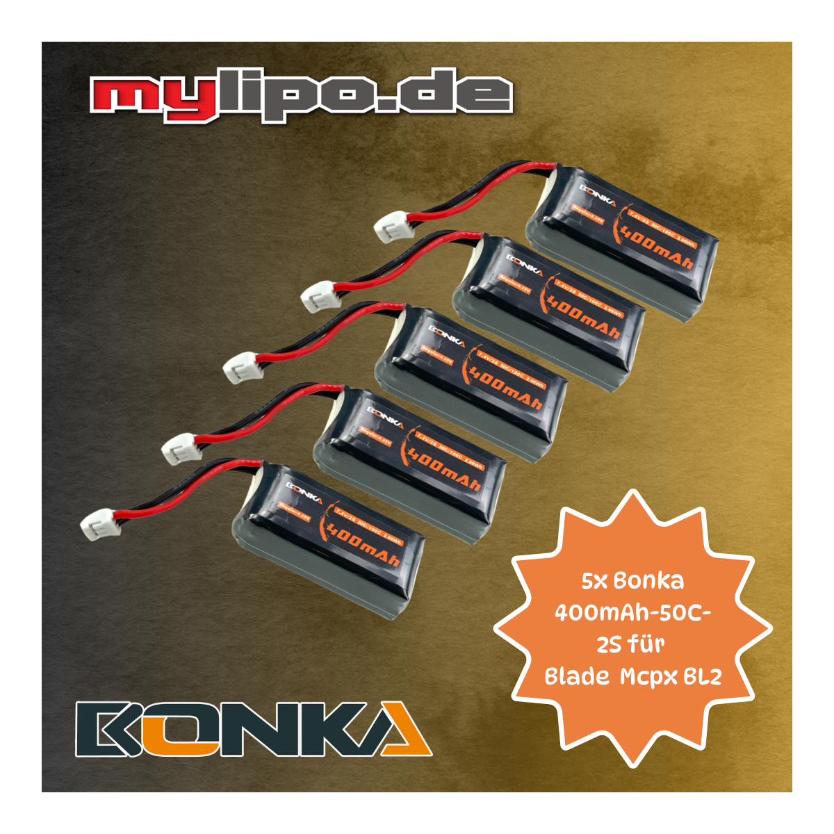 5x Bonka Lipo Akku 400mAh 7,4V 2S 50C PHR3 Mcpx BL2