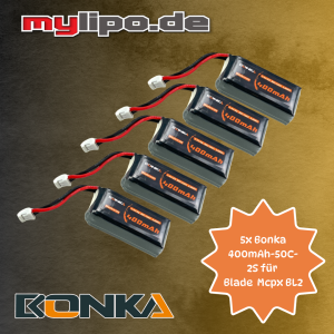 5x Bonka Lipo Akku 400mAh 7,4V 2S 50C PHR3 Mcpx BL2