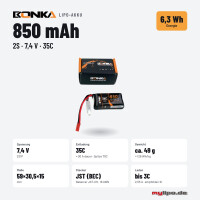 Bonka Lipo Akku 850mAh 7,4V 35C/70C JST Stecker