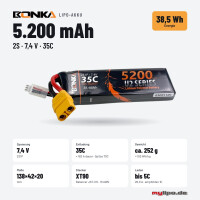 Bonka Lipo Akku 5200mAh 7,4V 2S 35C/70C XT90 HT