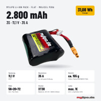 Li-Ion Akku Rundzelle Molicel INR18650-P28A, 2800mAh 35A Li-Ionen-Akku, 11,1V XT30 Flatpack