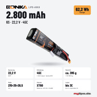 Bonka Lipo Akku 2800mAh 22,2V 6S 45C/90C XT60 SPEZIAL KLEMM FS4000 +FS4000VXL