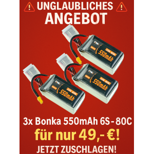 3x Bonka Lipo Akku 550mAh 22,2V 6S 80C/160C FPV Parcour XT30