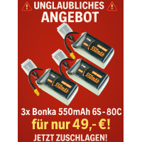 3x Bonka Lipo Akku 550mAh 22,2V 6S 80C/160C FPV Parcour XT30
