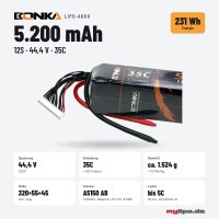 Bonka Lipo Akku 5200mAh 44,4V 12S 35C AS150AB lang 13Pol Balancer