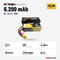 Bonka Lipo Akku 6200mAh 180C HEIM Series 22,2V XT90 Antiblitz