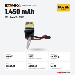 Bonka Lipo Akku1450mAh 44,4V 200C/400C FPV AS150AB