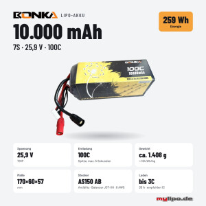 Bonka Lipo Akku 10000mAh 100C  25,9V AS150 Antiblitz