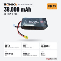 Semi-Solid-State Lipo Akku HV 38.000mAh 26,4V Ladeschlussspannung 10C MULTICOPTER  XT90AB